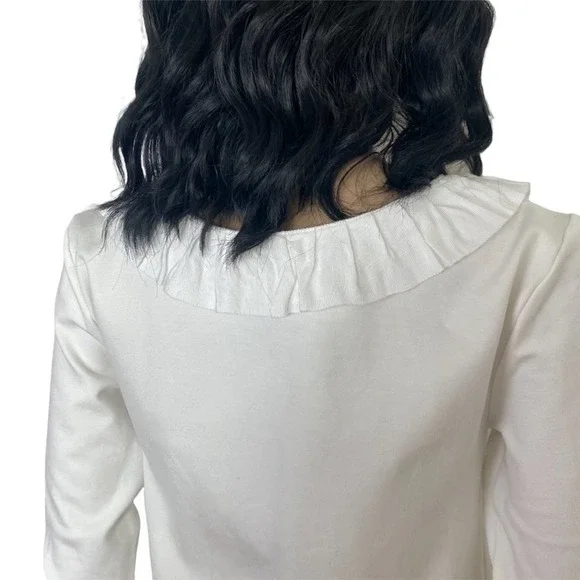 Rosie Pope Maternity Dress Womens XS White Ruffle Trim Long Sleeve Stretch - Picture 4 of 11